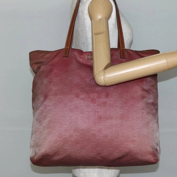 GUCCI GG Canvas Tote Bag Nylon Pink Gold 295252 Auth - Picture 1 of 16